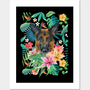 Tropical Red German Shepherd Dog Posters and Art